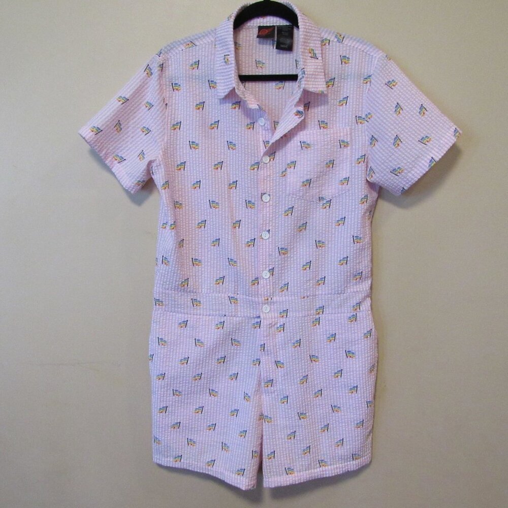 Mad Engine Target Unisex Pride Flag Jumpsuit Romper Shorts sz S Seersucker Pink